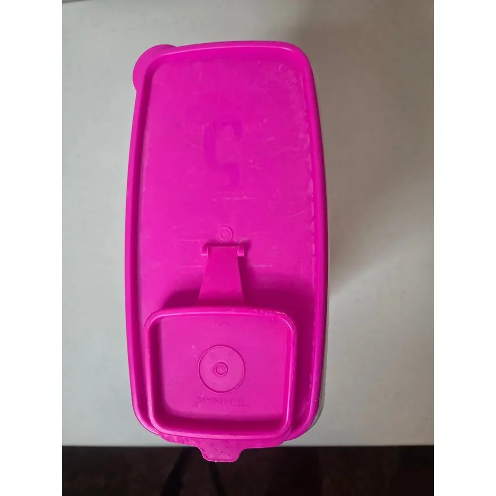 Tupperware Hot #5 Rectangle Keeper Hot Pink Flip Open Lid Storage Container